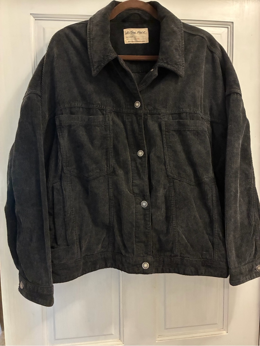 FP We The Free Oversized Charcoal Corduroy Jean Jacket